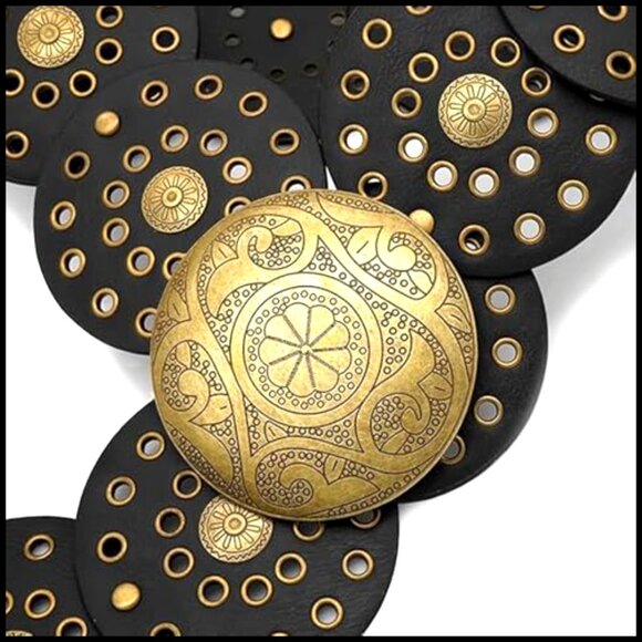 Vintage Western Wide Disc Belt Adjustable Boho Chic Leather Waist Accessory main image 7